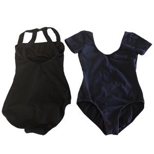Black & Navy Leotard Bundle Medium Cap Sleeve and Strappy Back Leotard